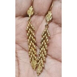 St John Wheat Articulated Gold Tone Dangle Drop Vintage Earrings Signed